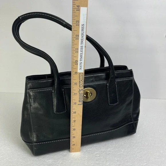 Coach Black Glove Leather Turnlock Satchel Tote Gold Hardware Classic Work Bag - Picture 9 of 10